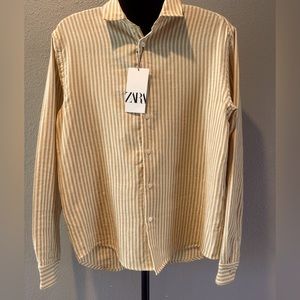 Zara regular fit linen pinstriped long sleeve button down